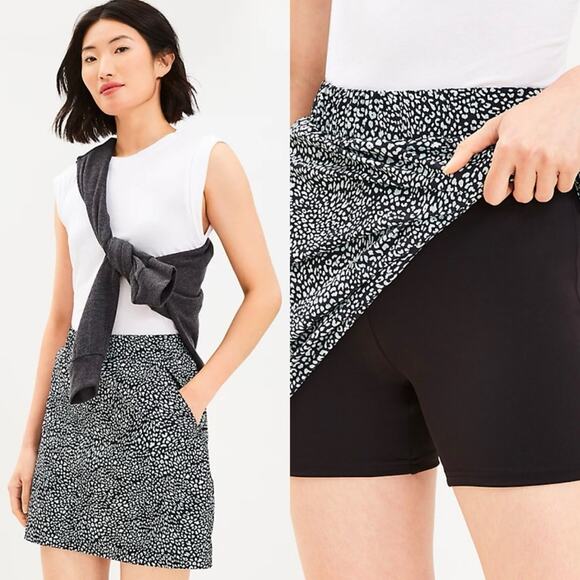Lou & Grey Pants - Lou & Grey Cheetah Print Wanderweave Zip Pocket Skort Skirt Black/White Size L
